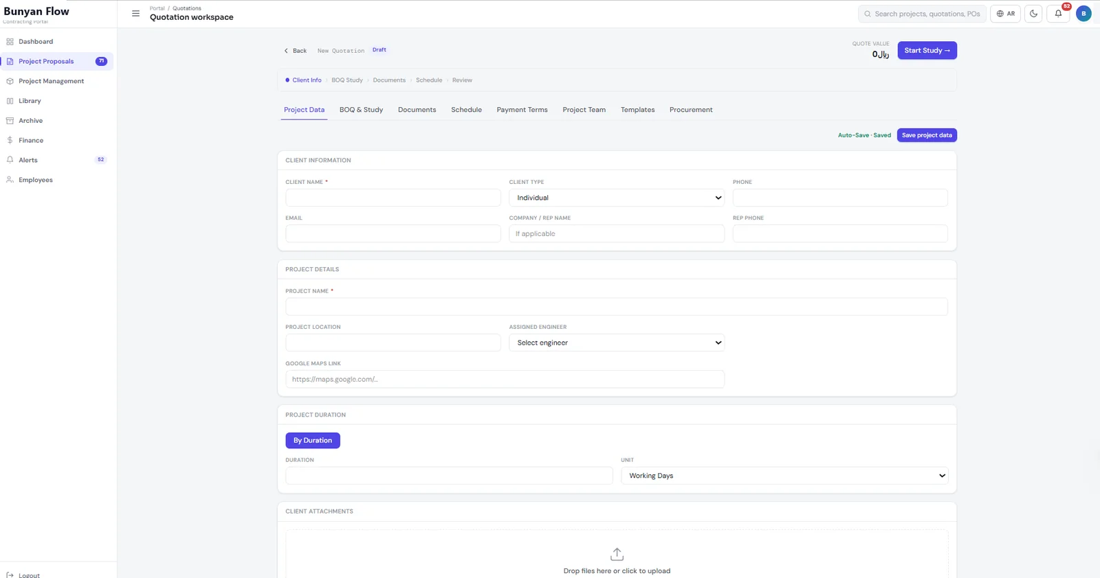 Bunyan Flow — Construction Operations Platform: Quotation workspace