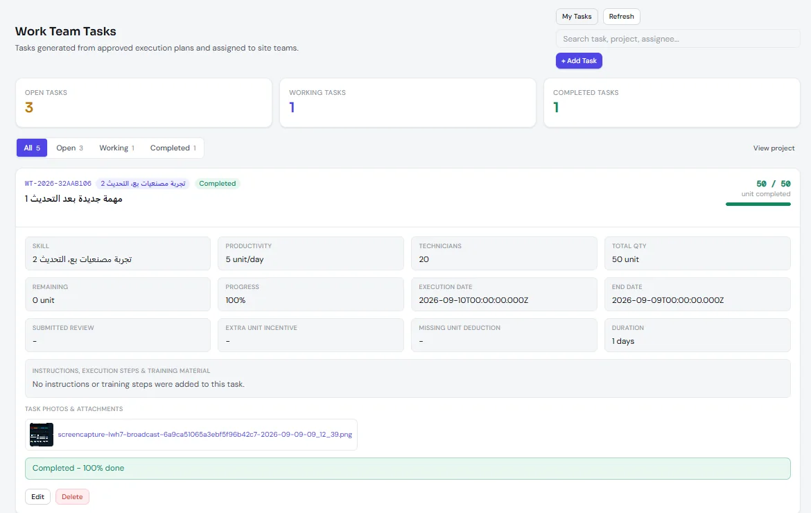 Bunyan Flow — Construction Operations Platform: Site team task board