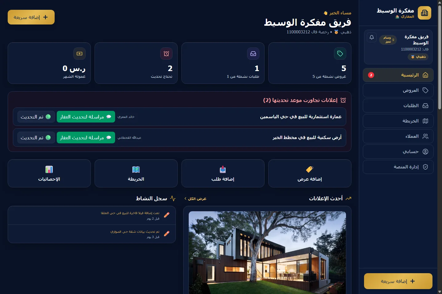 Mofakirat Al-Waseet — Real Estate Broker Workspace: Broker dashboard